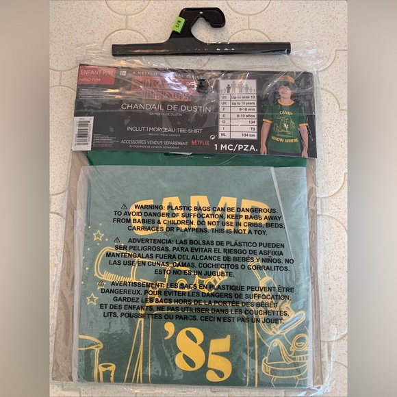 Stranger Things Dustin’s Shirt Camp Know Where ‘85 Child S/M green 1pc costume - Picture 2 of 4